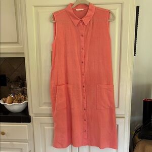 Coral Sleeveless Button-Down Dress